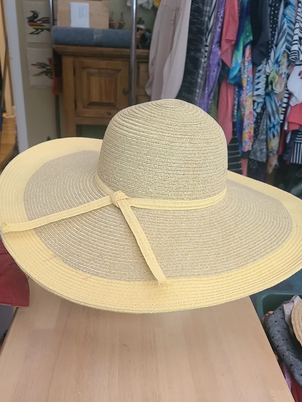 Women's Wide-Brim Straw Sun Hat with Yellow Trim